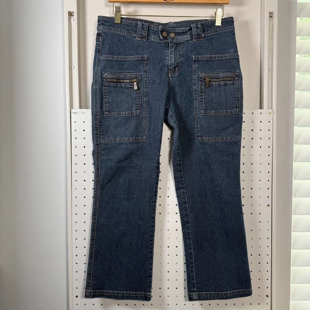 Calvin Klein Jeans Womens Blue Denim Stretch Zip Pockets Low Rise Crop Flare 7